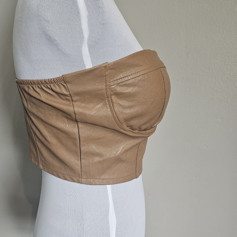 Havana Leather Look Crop Bandaue. Brown Mocha Color. Size Large. - Picture 2 of 5